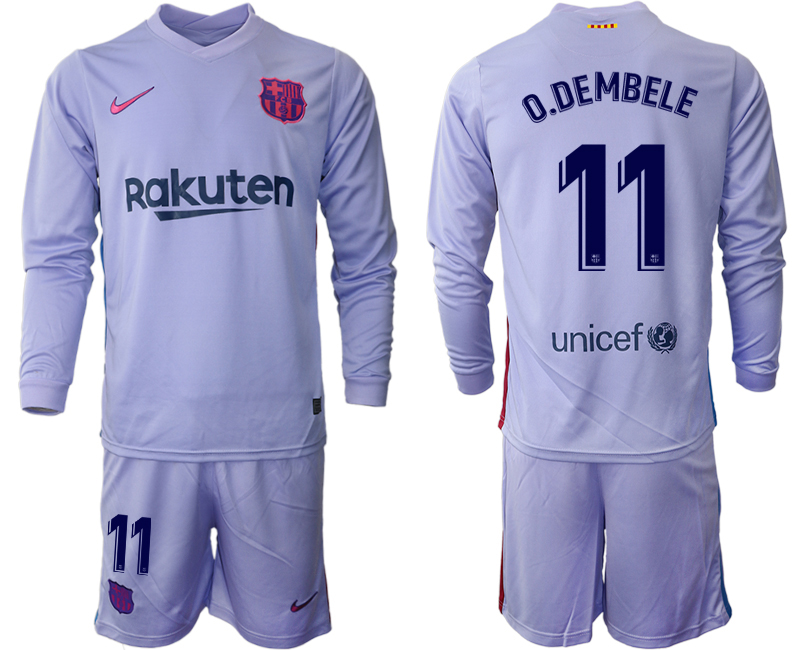 Men 2021-2022 Club Barcelona Second away purple Long Sleeve #11 Soccer Jersey
